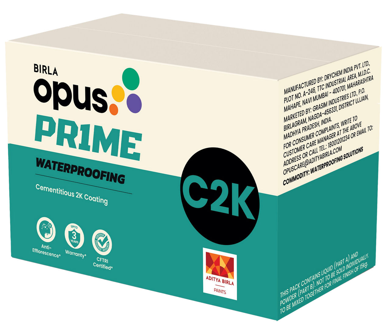 C2K Cementitious Waterproof Coating: Birla Opus Prime